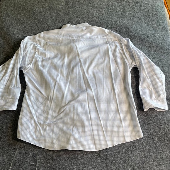 Tasso Elba Mens XXL 18 34-35 Dress Shirt White Blue Grid Check Cotton Long Slv - Picture 4 of 7